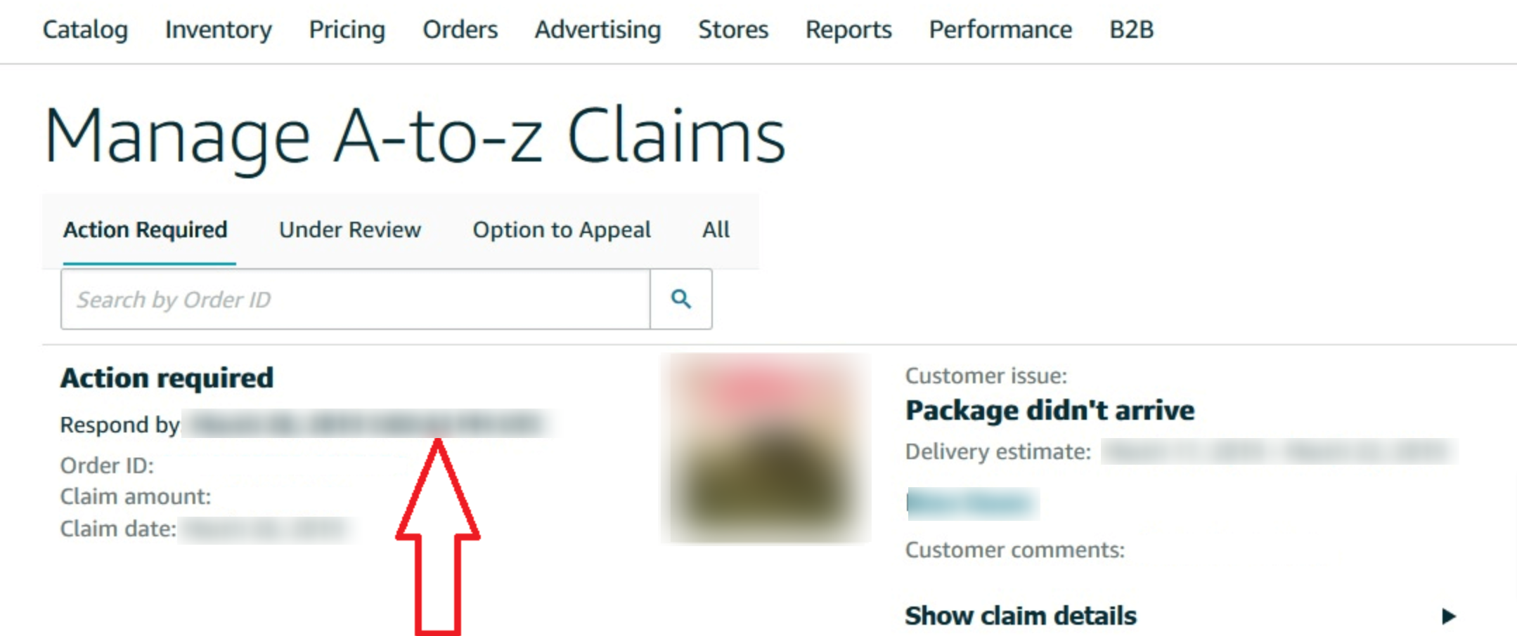 Customer creates A-to-Z claims